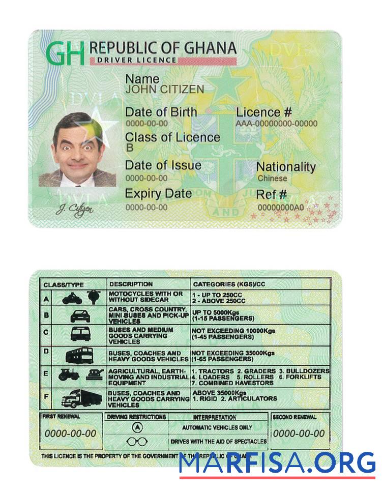 Downloadable Ghana driving license example
